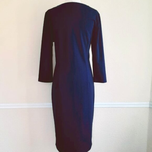 Spense Navy Midi Sheath Column Dress Silver Beading Size 8 - Picture 4 of 7